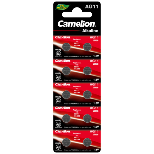 Батарейка AG11 (LR58, LR721, 162), 1.5в, Camelion,  1шт
