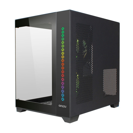 Корпус mATX Б_БП Ginzzu V390 RGB (USB3.0, Audio, черный,3х120мм RGB, пульт ДУ, "стеклянный куб")