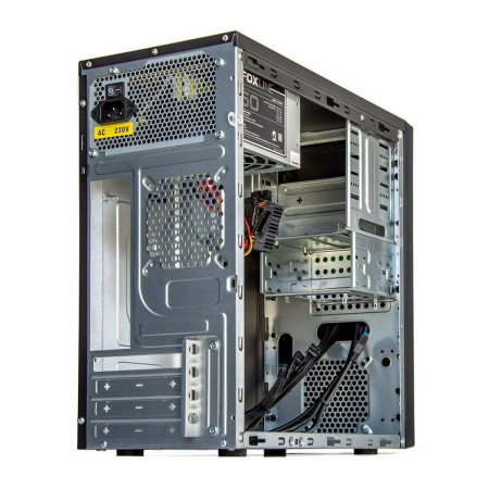 Корпус FoxLine Case Foxline FL–628-FZ450R-U32 |FL–628-FZ450R-U32| mATX case, black, w/PSU 450W 12cm, w/2xUSB2.0, w/2xUSB3.0 w/pwr cord, w/o FAN