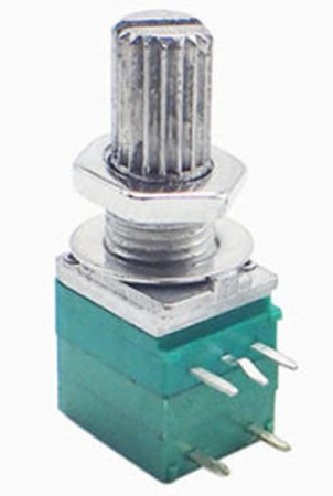 Потенциометр RV097NS,  10кОм, 0.05вт, B (линейный), 20%, 300°, вал с насечкой (KC) 15мм, выключатель