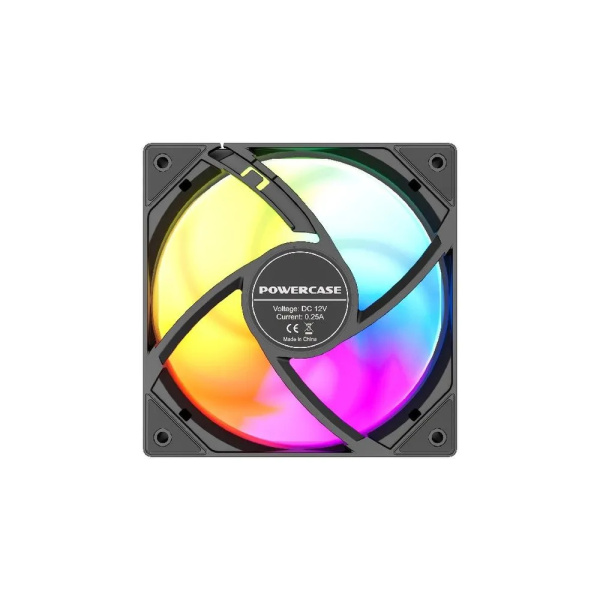 Кулер в корпус 120х120х25 Powercase (M53-12 ARGB) Black (600-1800prm/4pin PWM (M+F)+ 3pin ARGB (M+F)/48.32 CFM/25.5дБ/подшипник гидравлический/ARGB)