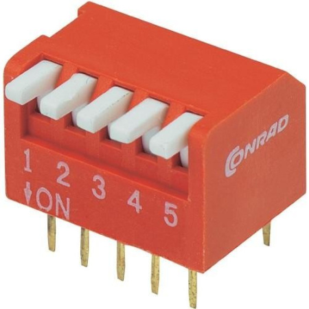 Переключатель DIP  SP5T, шаг 2.54мм, угловой, DP-05