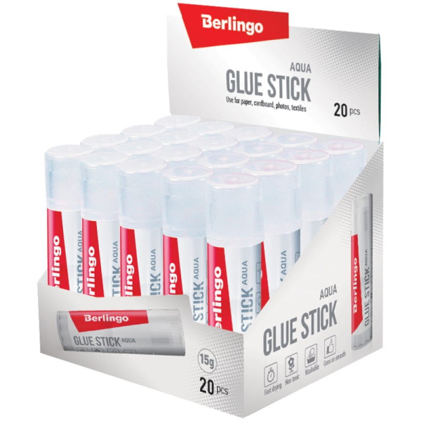 Клей-карандаш BERLINGO 15гр. "Aqua" прозрачный (FPp_15000)