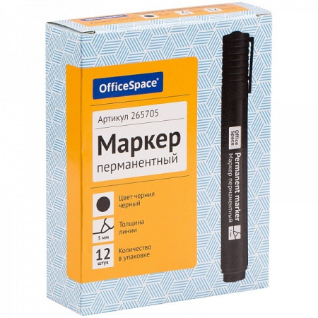 Маркер перманентный OfficeSpace 3мм., "8004А" пулевидный, черный (265705)