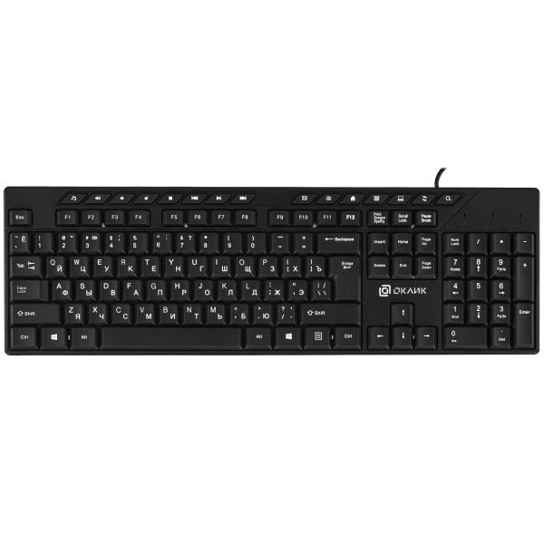 Клавиатура Оклик 125M черный USB Multimedia (1678108) кабель 1.6м