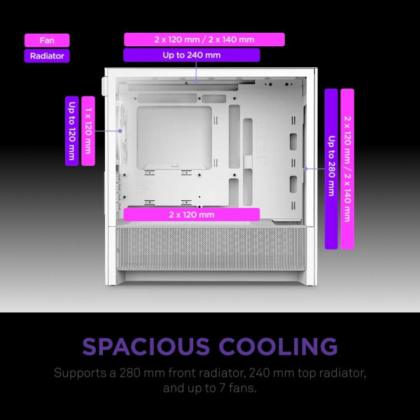 Корпус без блока питания/ Case NZXT H3 Flow (2025), Midi-Tower, TG, 1x120mm, 1xUSB-A 3.2 + 1xUSB-C 3.2, mATX, mITX White