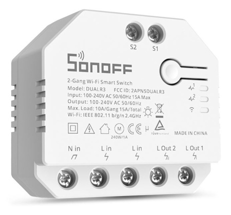 Умное реле WiFi Sonoff Dual R3, eWeLink, 2 линии, AC 220в, 10а, 54*49*24мм