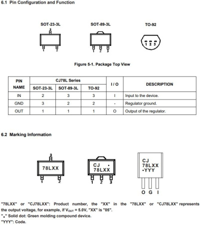 микросхема 78L05, линейный стабилизатор напряжения, +5В, 0.1А, SOT23