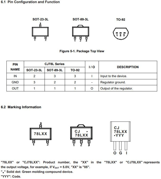 микросхема 78L05, линейный стабилизатор напряжения, +5В, 0.1А, SOT23