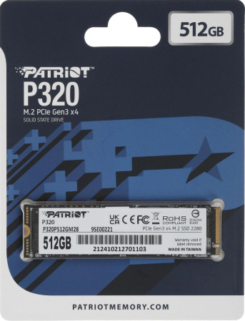 SSD-накопитель M.2 512Гб Patriot P320 [P320P512GM28](3D NAND,NVMe,3000/2200 Мб/с)