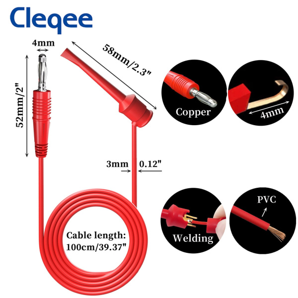 Тестовые провода Cleqee P1039, banana-захват, 500в, 5а, черный+красный