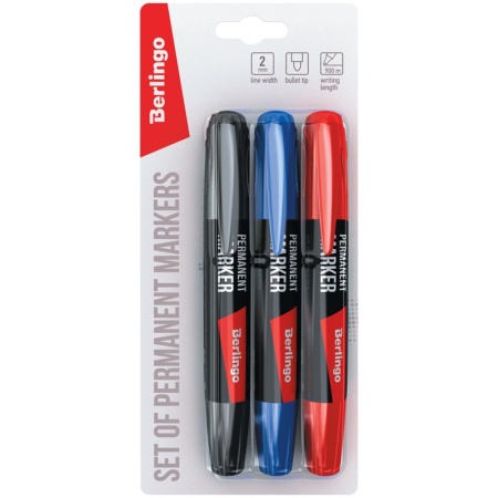 Набор маркеров перманентных BERLINGO 2мм., 3цв., пулевидные (BMc_32409)