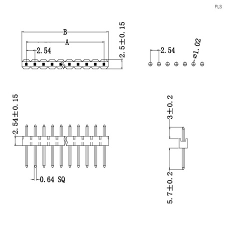 Разъем штыревой P2.54мм Dupont 1*40pin, штекер на плату, прямой, DIP, PLS-40