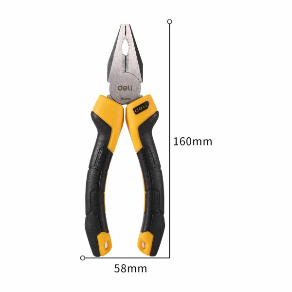 Пассатижи 160мм, Deli DL2006, 54..62HRC, двухкомпонентная рукоять