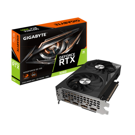 Видеокарта GeForce RTX3060 Gigabyte 12Гб WINDFORCE OC GDDR6,192bit,2HDMI,2DP (GV-N3060WF2OC-12GD 2.0
