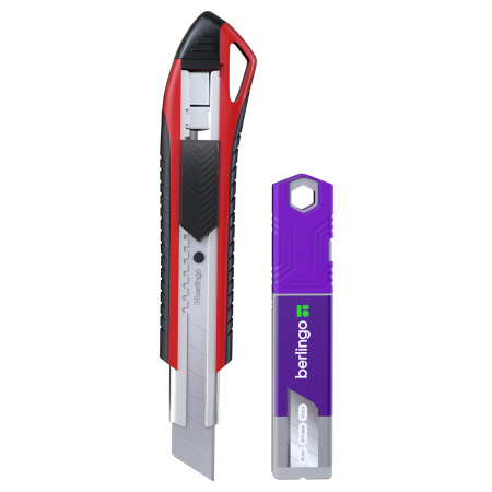 Нож 18мм. BERLINGO "Razzor 300", красный + 10 сменных лезвий (BM4132_2a)