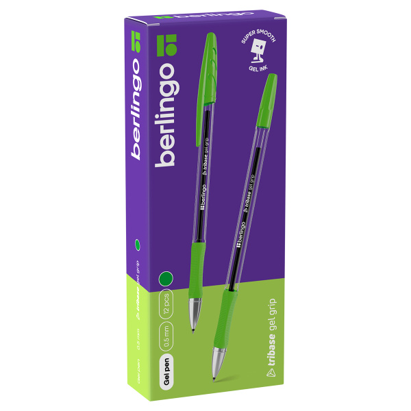 Ручка гелевая BERLINGO "Tribase Gel grip" зеленая, 0,5мм, грип (CGp_05025)