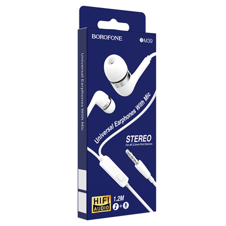 Гарнитура проводная BOROFONE BM39 вставные, кабель 1.2м, белый