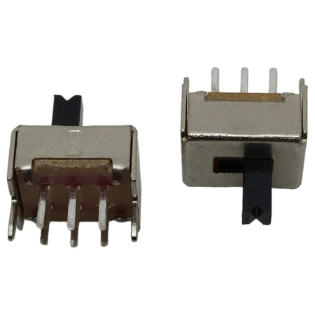 Переключатель движковый SK-22D07G4, DPDT, на плату шаг 2.0мм угловой (DC 50V 0.3A)