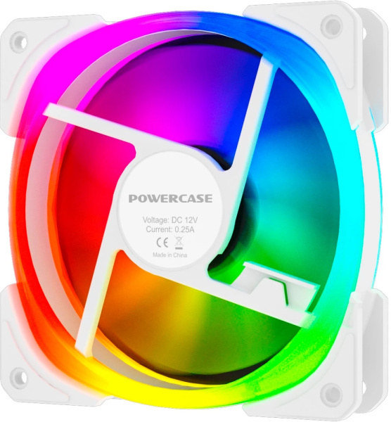 Кулер в корпус 140х140х25 Powercase (CM21-14W ARGB) White (800-1500prm/4pin PWM+ARGB Sync/подшипник гидравлический/ARGB)