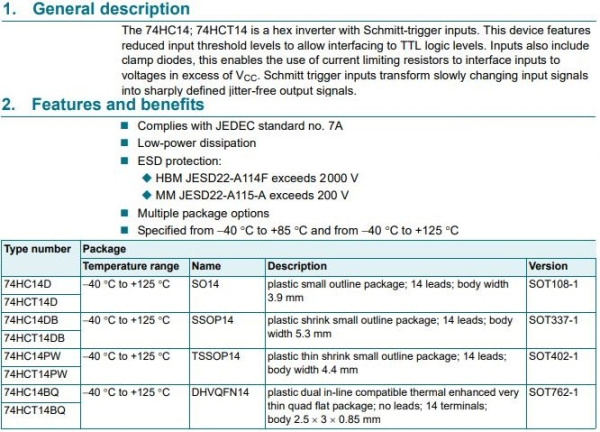 микросхема 74HC14D, 6*инверторов с триггерами Шмитта, SO14