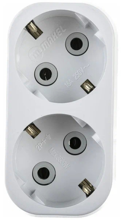 Сетевой электрический разветвитель 2розетки, 16А, белый, с землей, двойник, Makel Mimoza 10031