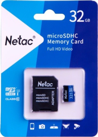 Карта памяти MicroSDHC 32Gb Netac P500 Class10 U1 [NT02P500STN-032G-R] (SD адаптер)