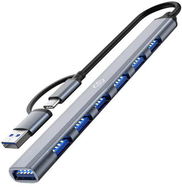 USB_Хаб 7xUSB_2.0 Digma DHUB-7USB-AC-2.0 черный (USB-C+ USB-A)