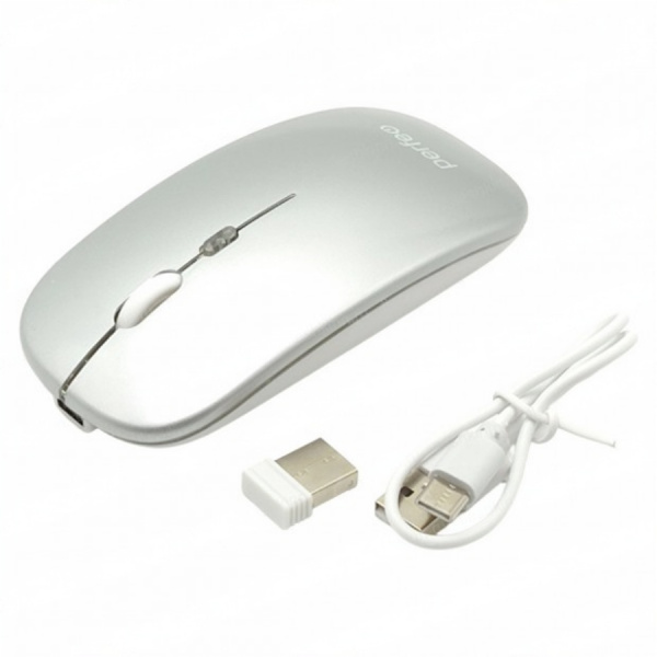 Мышь беспроводная Perfeo LUX (C3592) оптическая, 4кн., 1600dpi, 2.4G+BT, подстветка, type-C серебро