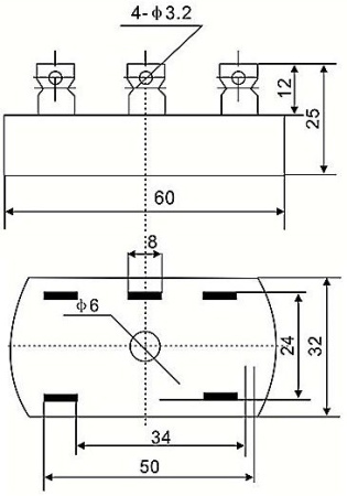диодный мост SQL50A трехфазный 50A 1000V 32*60мм