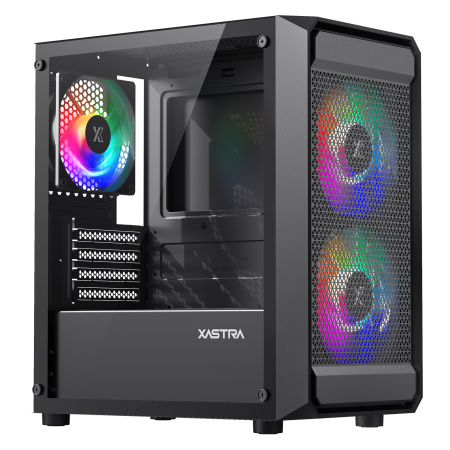 Корпус mATX Б_БП XASTRA A303M 3FRGB Black (USB3.0,Audio,TG,черный,1х120мм,2х140мм FRGB)[A303M-2FC14F-1FC12F]