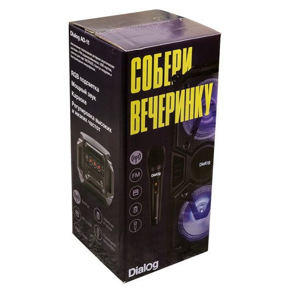 Портативная колонка Dialog AO-11 26вт. Bluetooth, FM, USB, SD, LED, караоке с микрофоном