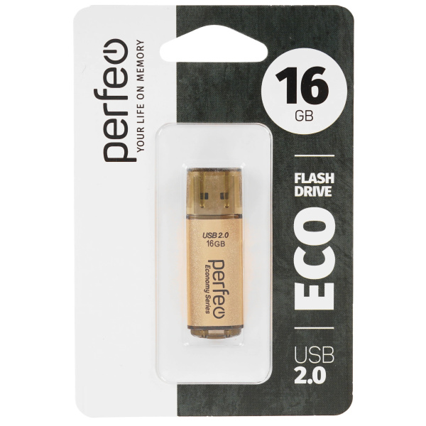 Флеш-накопитель USB2.0 16Gb Perfeo E04 (PF-E04Gl016ES) золотой