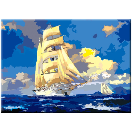 Холст на картоне Сонет "Парусник в море", 30*40см с контуром (141752)