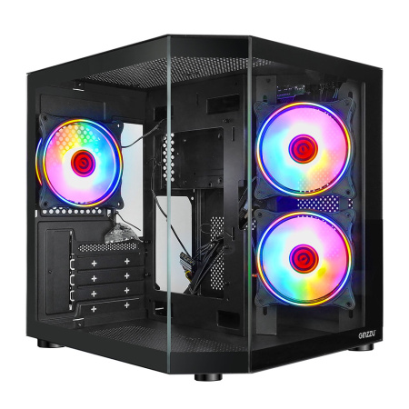 Корпус mATX Б_БП Ginzzu V190 (USB3.0,Audio,черный,3х120мм FRGB,"стеклянный куб")