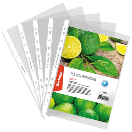 Файл перфорированный А4 40мкм. BERLINGO 100 шт. (AFp_04106)