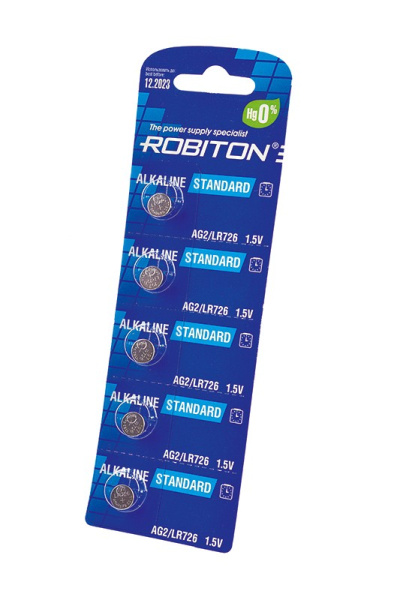 Батарейка AG2 (LR59, LR726, 196), 1.5в, Robiton,  1шт