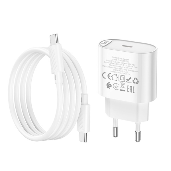 Зарядное_устройство - TypeC 20W/3A HOCO C109A QC3.0 + кабель Type-C/Type-C белый