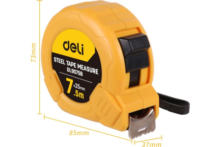 Рулетка  7.5м, 25мм, Deli DL9075B, ударопрочный корпус