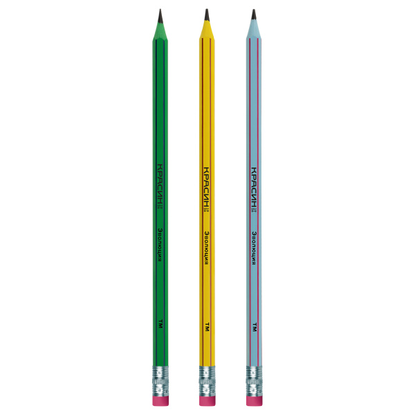 Карандаш ч/гр. КРАСИН "Эволюция" ТМ (HB), пластиковый, ластик, с полосами (КР-150121)