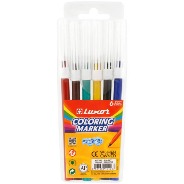 Фломастеры 06цв. LUXOR "Coloring" в ПВХ упаковке 6101/6 WT