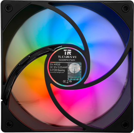 Кулер в корпус 120х120х25 Thermalright TL-C12B-S V3 ARGB (1500prm/4pin+ARGB Sync/66.17 CFM/25.6дБ/подшипник гидродинамический/ARGB)