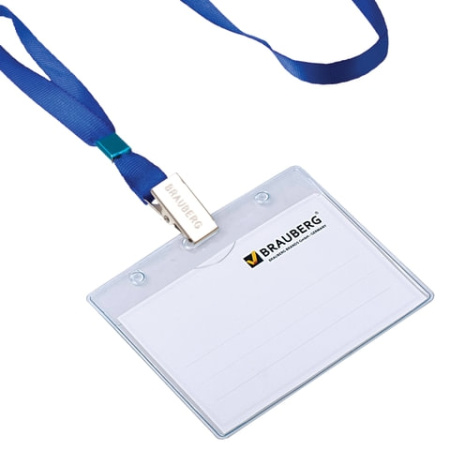 Лента для бейджа BRAUBERG 45 см, металлический клип, синяя (235733)