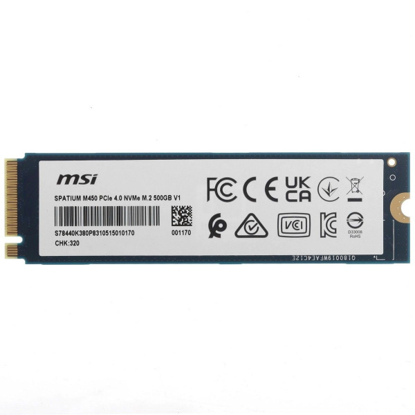 SSD-накопитель M.2 500Гб MSI SPATIUM M450 V1 [S78-440K380-P83] (TLC 3D NAND,NVMe,3000/2000 Мб/с)