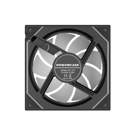Кулер в корпус 120х120х25 Powercase (M52-12 ARGB) Black (600-1800prm/4pin PWM (M+F)+ 3pin ARGB (M+F)/53.71 CFM/36.5дБ/подшипник гидравлический/ARGB)