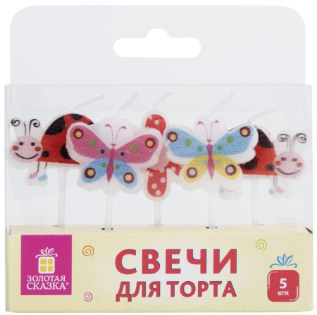 Свечи для торта "Бабочки, божьи коровки" набор 5шт (591463)