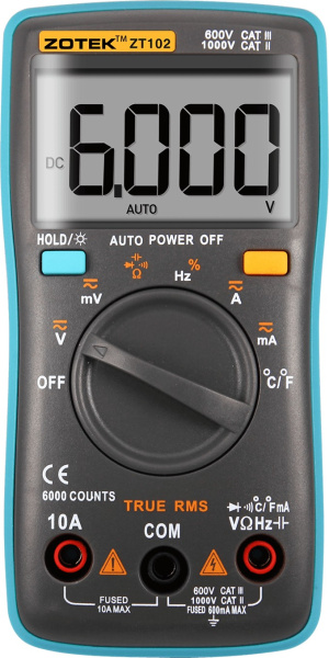 Мультиметр Zotek ZT-102, TrueRMS, 6000counts, 2*AA