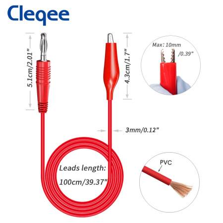 Тестовые провода Cleqee P1038, banana-крокодил, 500в, 5а, черный+красный