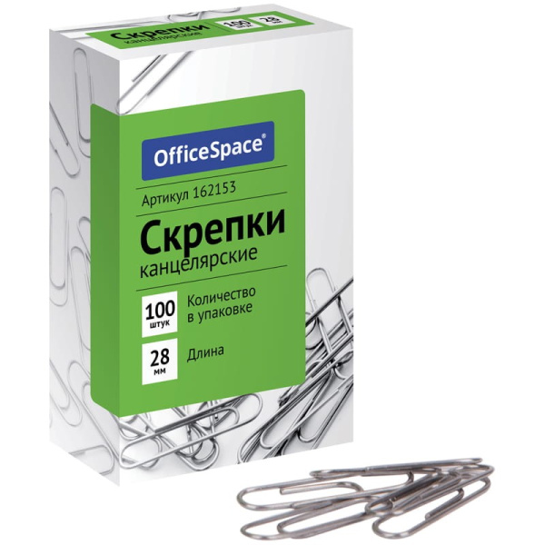 Скрепки 28мм. OfficeSpace 100шт., (162153)