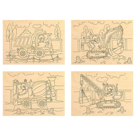 Набор досок для выжигания ТРИ СОВЫ "Строительная техника" 4шт (НВ_56781)